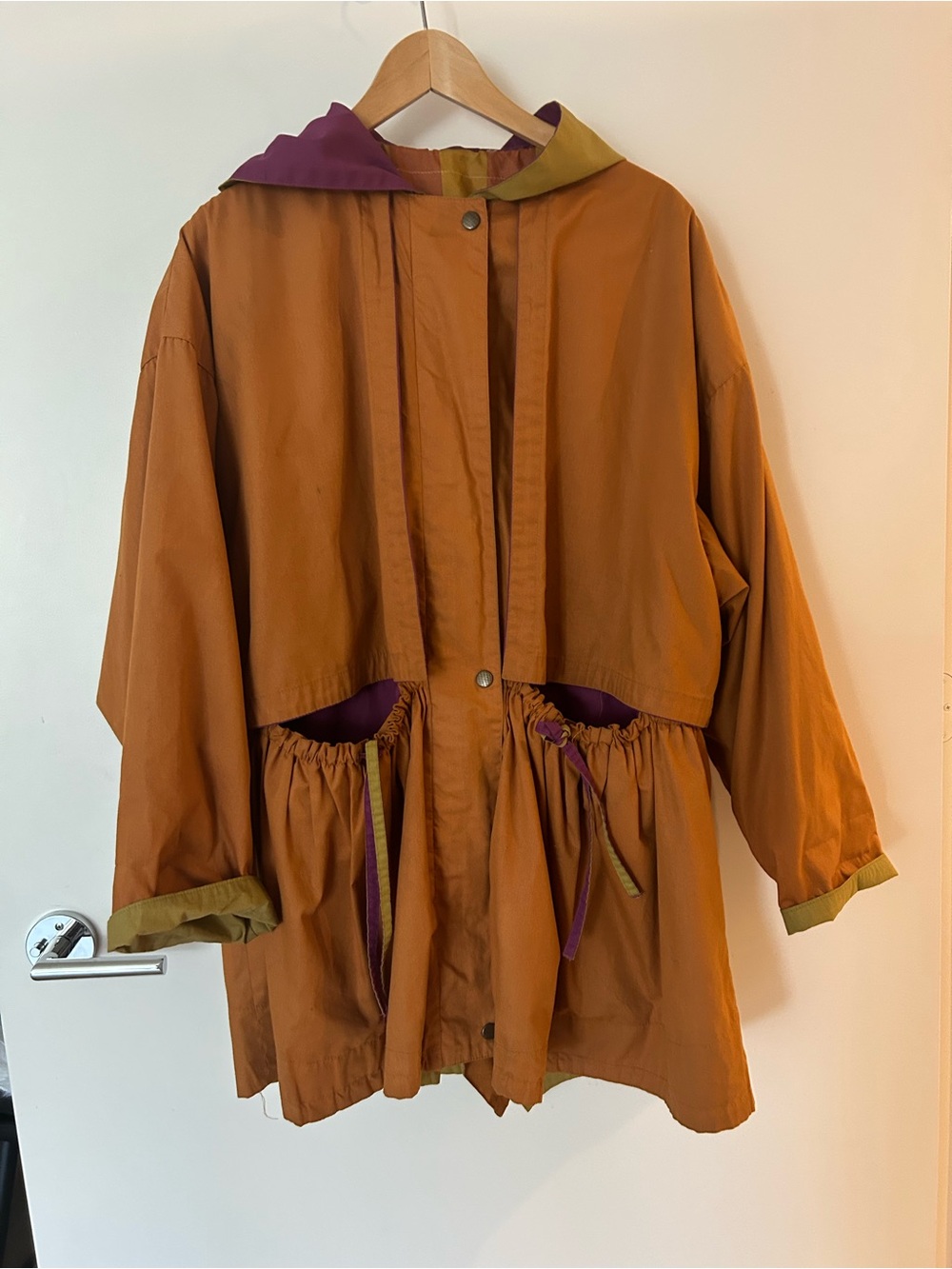 Women's Rust Hooded Parka Jacket with Contrast Trim